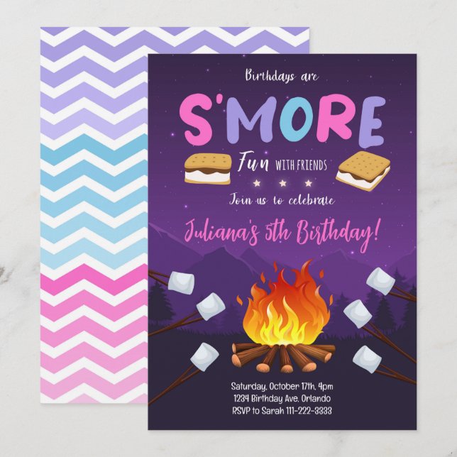 Smore Bonfire Smore Roligt Birthday-inbjudan Inbjudningar (Fram/baksida)