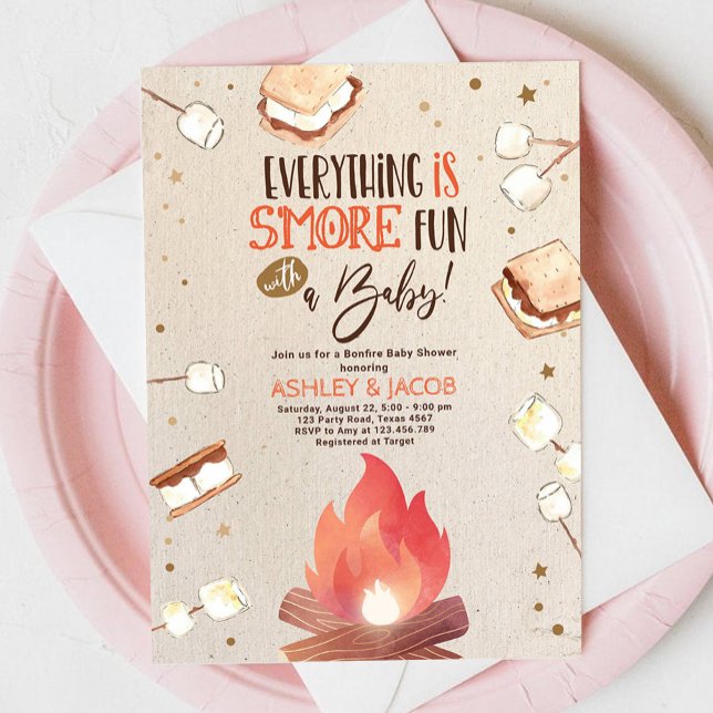 Smore Bonfire Smore Roligt Par Baby Shower Inbjudningar (Skapare uppladdad)