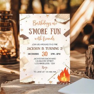 Smore Campfire Smore Roligt Firends Camping Birthd Inbjudningar