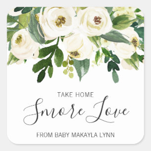 Smore Kärlek Blommigt Greenery Girl Baby Shower Fyrkantigt Klistermärke