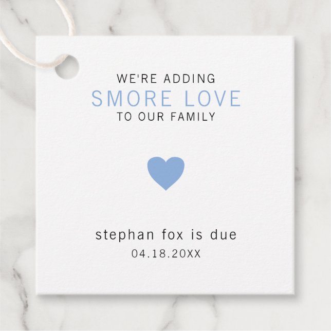 Smore Kärlek Modern Blue Heart Boy Shower Gåvor Etiketter (Framsida)