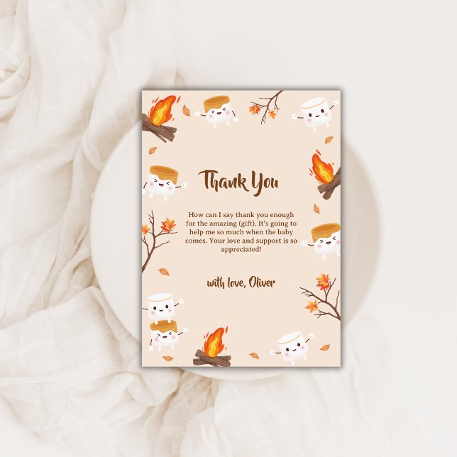 Smore Kärlek Rustic Camping Fall Baby Shower Tack Kort (S'more Love Rustic Camping Fall Baby Shower Thank You Card)