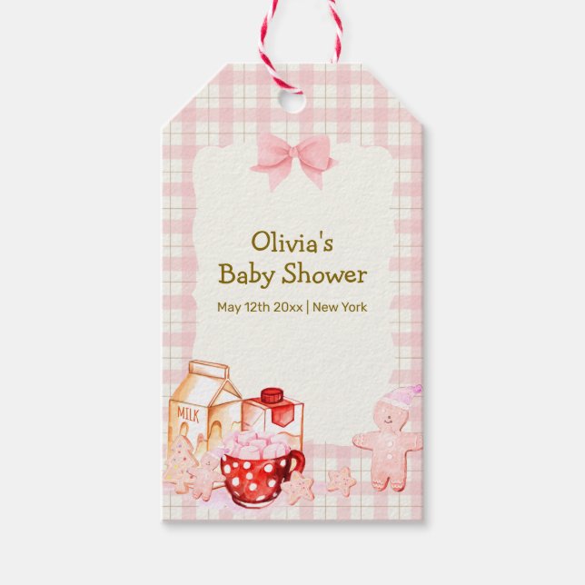 Smore Mjölk & Cookie Gingham Winter Baby Shower Presentetikett (Framsidan)