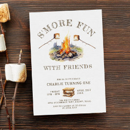 Smore Roligt Cute Campfire Camping Barns födelseda Inbjudningar