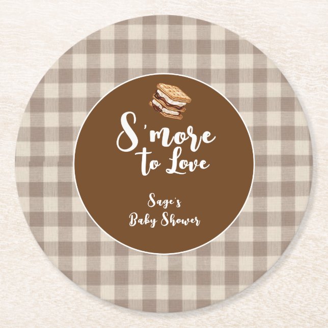 S'more to Love Rustic Gingham Baby Shower  Underlägg Papper Rund (Framsidan)