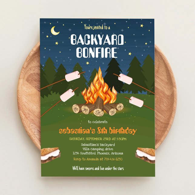 S'mores Bakgård Camping Bål Födelsedagsfest  Inbjudningar (Skapare uppladdad)
