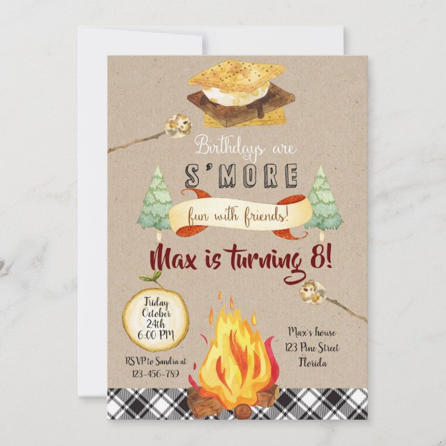 Smores Birthday Invitation, S'mores Invitation Inbjudningar (Framsida)