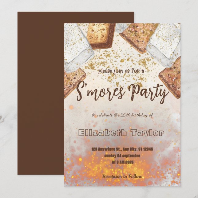 S'mores Birthday Party Invitation – Cozy Campfire Inbjudningar (Fram/baksida)
