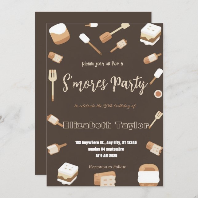 S'mores Birthday Party Invitation – Cozy Campfire Inbjudningar (Fram/baksida)