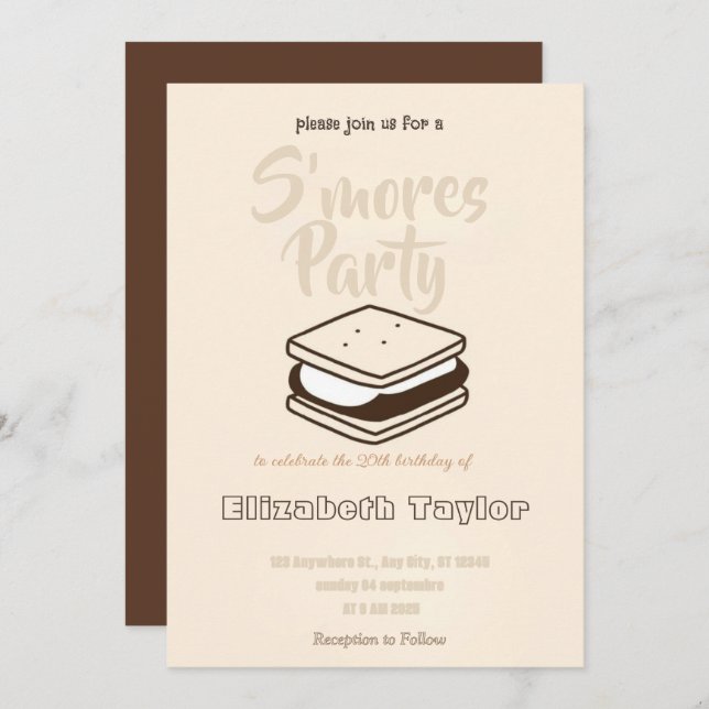S'mores Birthday Party Invitation – Cozy Campfire Inbjudningar (Fram/baksida)