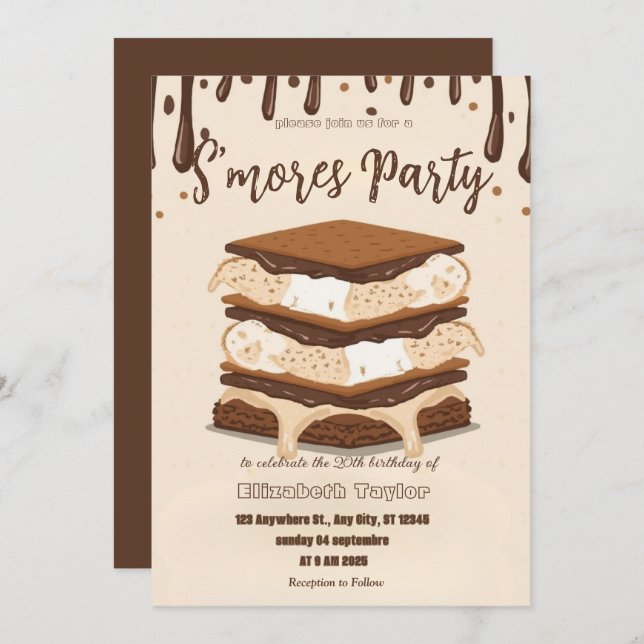 S'mores Birthday Party Invitation – Cozy Campfire  Inbjudningar (Fram/baksida)