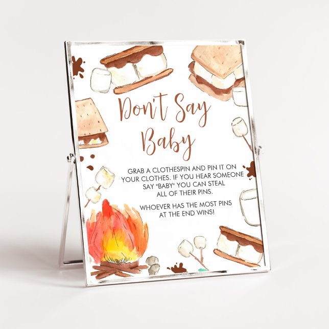 S'mores Camping Baby Shower Säg inte Baby Poster (Smore Fun Baby Shower Don't Say Baby Sign)