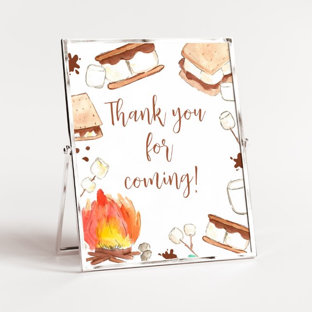 S'mores Camping Baby Shower Tack för att du kom Poster (Smore Fun Baby Shower Thank you for Coming Sign)