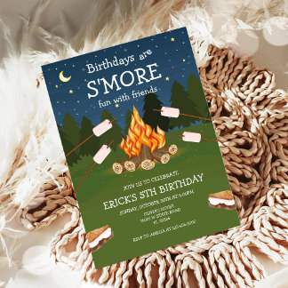 S'mores Födelsedagsfest S'mores Camping Födelsedag Inbjudningar