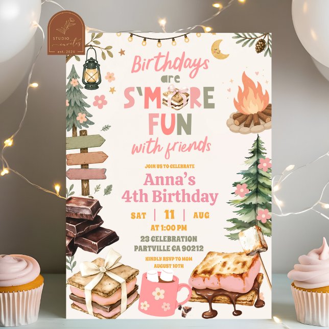 Smores Kul Med Vänner Flickas Födelsedag Inbjudningar (Skapare uppladdad)