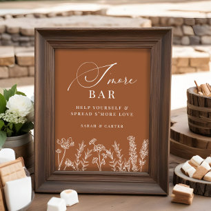 Smores Pub Burnt Orange Wildblomme Bröllop Sign Poster