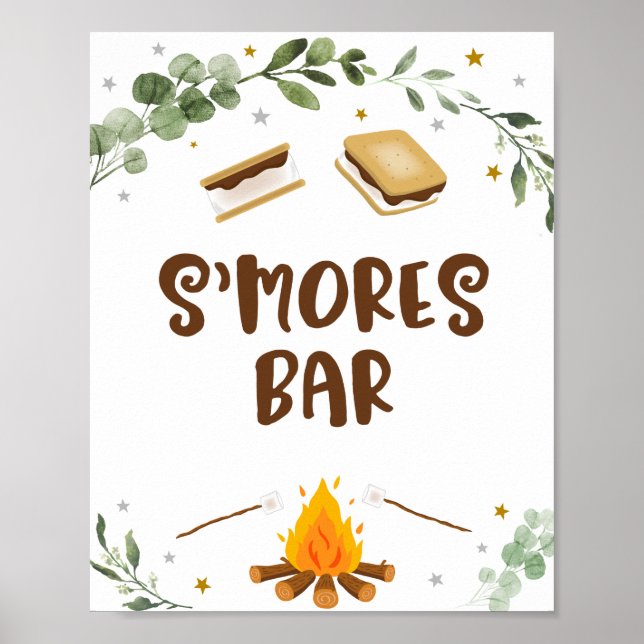 Smores Pub Camping Campfire Greenery Birthday Poster (Framsidan)