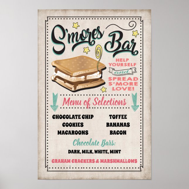Smores Pub Menu Party Sign Poster (Framsidan)
