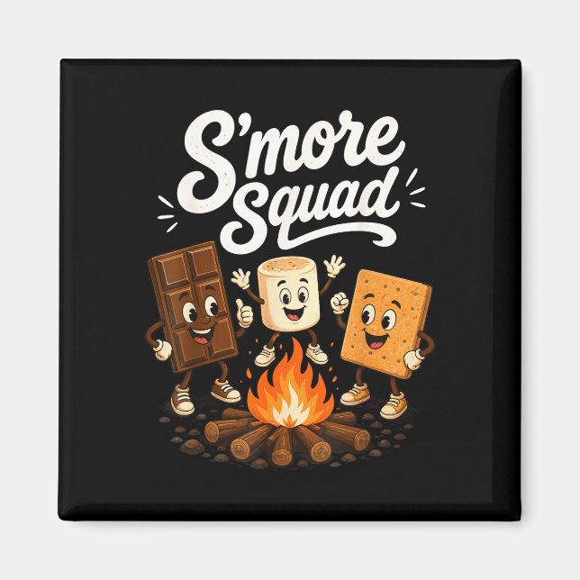 S'mores-trupp rolig marshmallow lägereld  magnet (Framsidan)