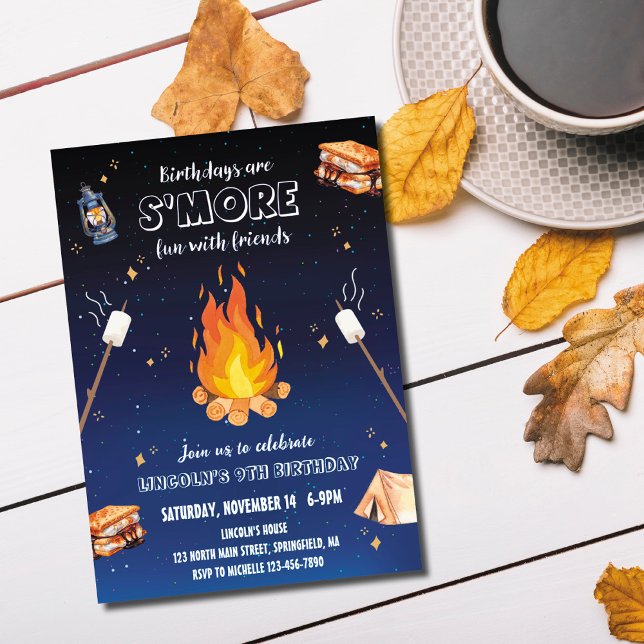 S'mores-utflyktsinbjudan till födelsedagsfest inbjudningar (Skapare uppladdad)