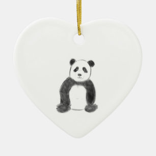 Smörfärgad och vit pandasketch julgransprydnad keramik