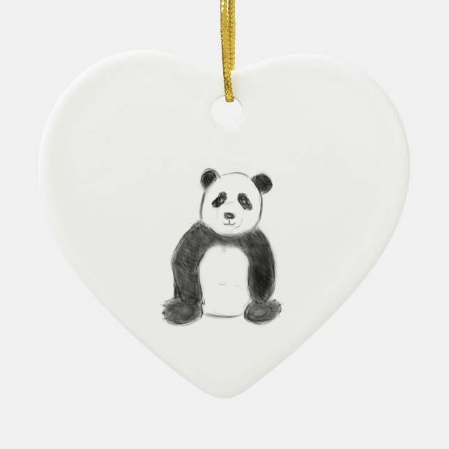 Smörfärgad och vit pandasketch julgransprydnad keramik (Framsidan)