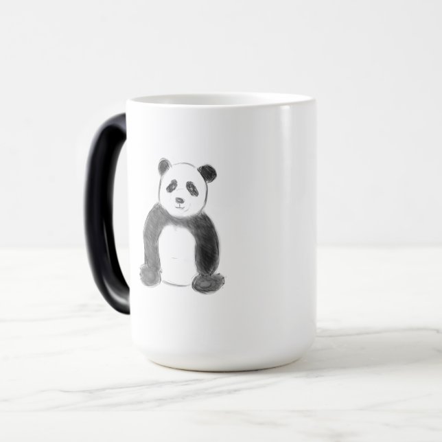 Smörfärgad och vit pandasketch magisk mugg (Framsida vänster)