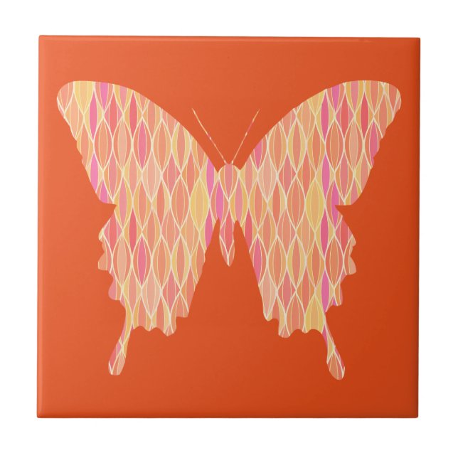 Smörflugan, abstrakt mönster i rosa, orange, persi kakelplatta (Framsidan)