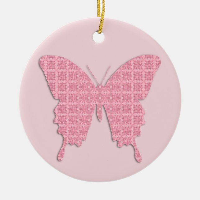 Smörflyg i tapet-utskrift - ljus rosa julgransprydnad keramik (Framsidan)