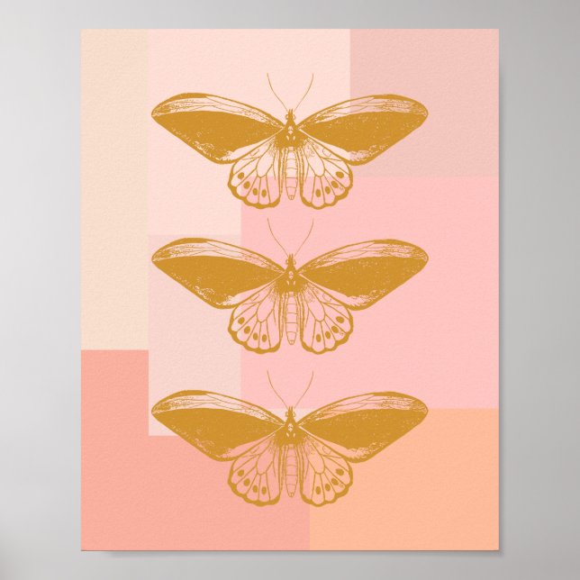 Smörflygets natur Illustration i Rosa och Guld Poster (Framsidan)