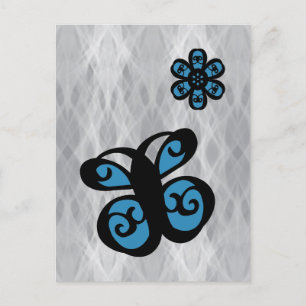 Smörflygning och blomdesign, blå Färg Stänk Vykort