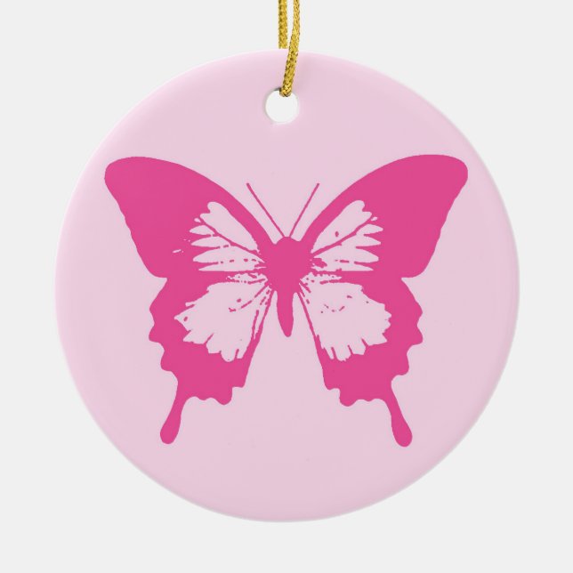 Smörflygsketch, ljus rosa och fuchsia julgransprydnad keramik (Framsidan)
