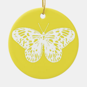 Smörflygsketch, senap guld och vit julgransprydnad keramik