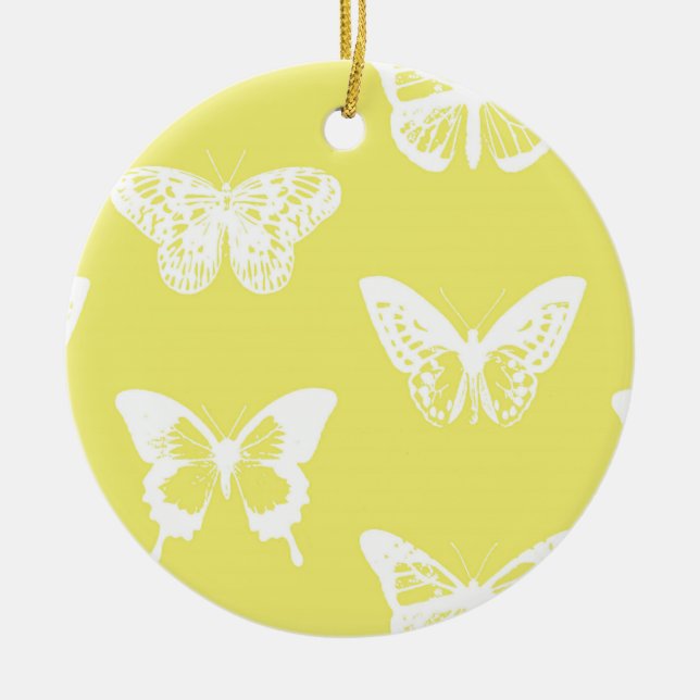 Smörflygsketch, senap guld och vit julgransprydnad keramik (Framsidan)