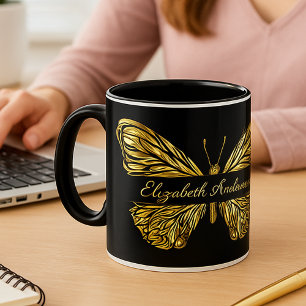 Smörflygsskript guld elegant namn mugg