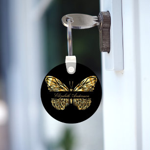 Smörflygsskript guld elegant namn nyckelring