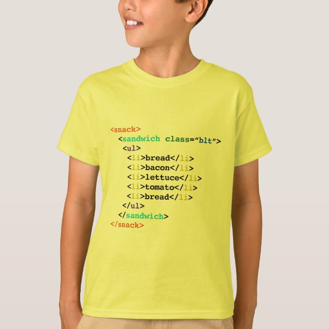 Smörgås för Geek för BLT-HTML rolig Tee Shirt (Framsida)