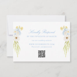 Smörgul Bebisblå Blommig Bröllops QR-kod OSA Kort