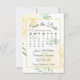 Smörgul Boho Rosor Elegant Kalender Bröllop Spara Datumet