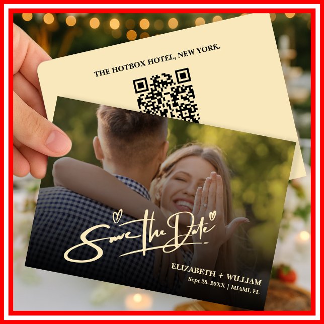 Smörgul Bröllopsfoto QR-kod Elegant Spara Datumet (Skapare uppladdad)