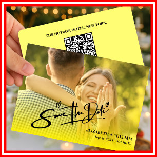 Smörgul Bröllopsfoto QR-kod Elegant Spara Datumet