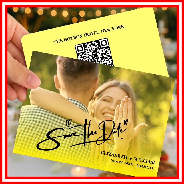 Smörgul Bröllopsfoto QR-kod Elegant Spara Datumet (Skapare uppladdad)