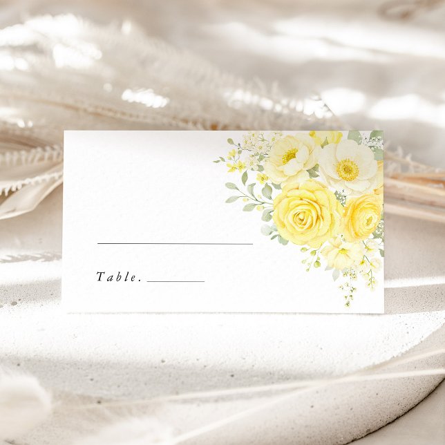 Smörgul Elfenbens Blommig Bröllop Namnskylt Bordsk Placeringskort (butter yellow floral wedding place card escort card name card yellow rose table setting reception)