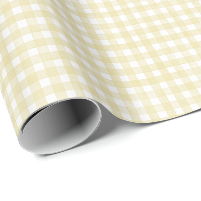 Smörgul klassisk gingham presentpapper (Rullad Hörn)