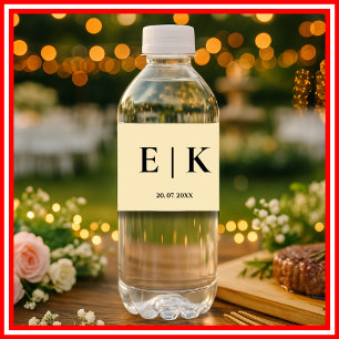Smörgul monogram bröllop vattenflaska etikett