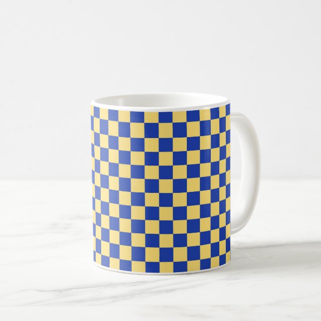 Smörgul och blå rutig brädmönster kaffemugg (Framsida höger)