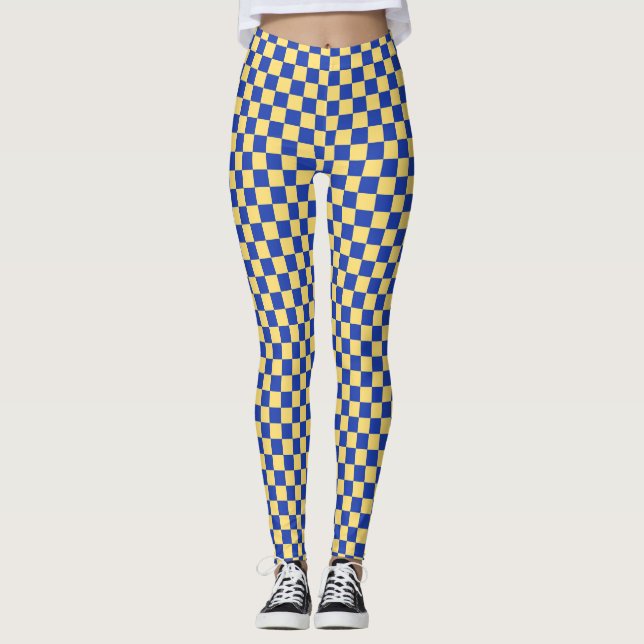 Smörgul och blå rutig brädmönster leggings (Framsida)