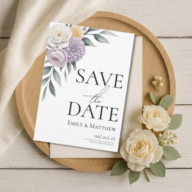 Smörgul och lila blomsterlig 'Save The Date' Spara Datumet (Skapare uppladdad)