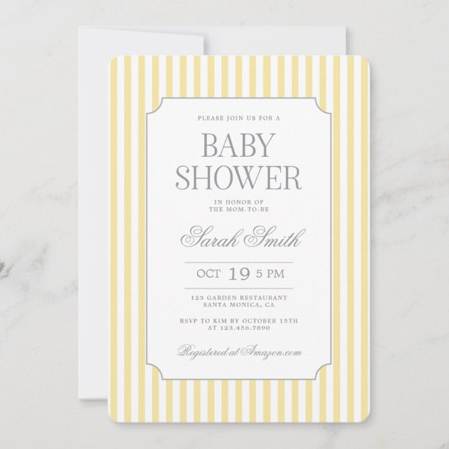 Smörgul randig baby shower-inbjudan inbjudningar (Framsida)