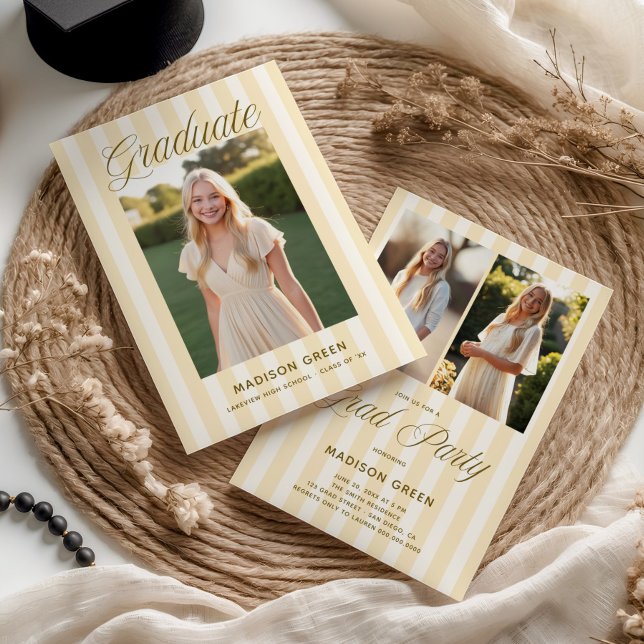 Smörgul randig preppy examen inbjudningar (Skapare uppladdad)